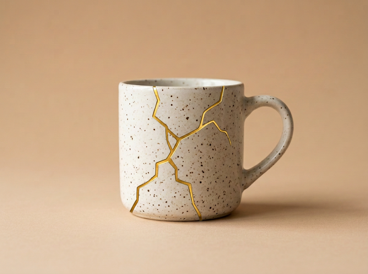 Ceramic mug with an AI-faked crack